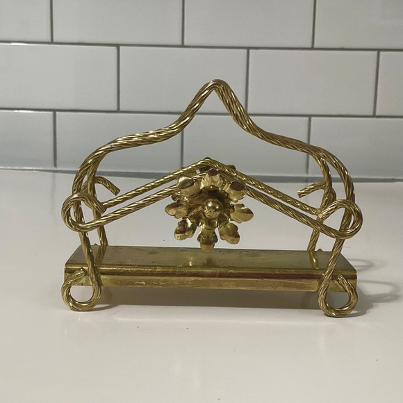 VTG Gold Metal With Flower Napkin Letter Holder - Picture 3 of 5